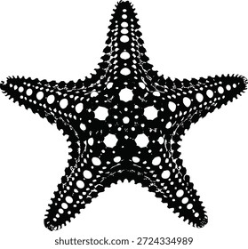 Vector illustration of star-shaped icon with symmetrical arms, porous texture, organic form, geometric pattern, and biological structure design