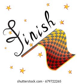 Vector illustration of start up concept. Finish flags illustration with lettering "Finish" and stars. EPS 10