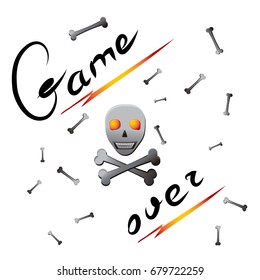 Vector illustration of start up concept. Skull and bones illustration with lettering "Game over". EPS 10