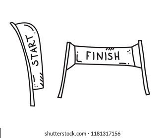 Vector illustration of start and finish banners. Sport flag start and finish, banner checkered for competition race.