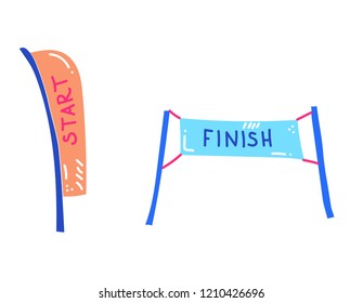 Vector illustration of start and finish banners. Sport flag start and finish, banner checkered for competition race.