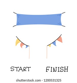 Vector illustration of start and finish line banners, streamers, flags for outdoor sport event - competition race, run marathon. Isolated doodle cartoon illustration. 