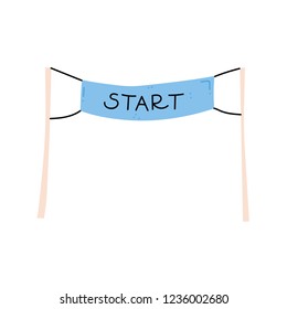 Vector illustration of start and finish line banners, streamers, flags for outdoor sport event - competition race, run marathon. Isolated doodle cartoon illustration. 