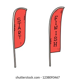 Vector illustration of start and finish line banners, streamers, flags for outdoor sport event - competition race, run marathon. Isolated doodle cartoon illustration. 