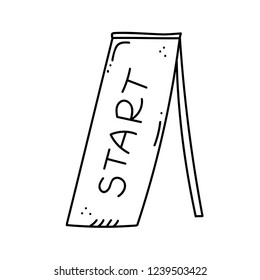 Vector illustration of start and finish line banners, streamers, flags for outdoor sport event - competition race, run marathon. Isolated doodle cartoon illustration. 