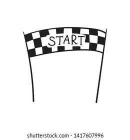 Vector illustration of start and finish line banners, streamers, arch gate, flags for outdoor sport event - competition race, run marathon. Isolated doodle cartoon illustration. 
