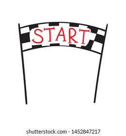 Vector illustration of start and finish line banners, streamers, arch gate, flags for outdoor sport event - competition race, run marathon. Isolated doodle cartoon illustration. 