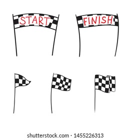 Vector illustration of start and finish line banners, streamers, arch gate, flags for outdoor sport event - competition race, run marathon. Isolated doodle cartoon illustration. 