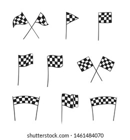 Vector illustration of start and finish line banners, streamers, arch gate, flags for outdoor sport event - competition race, run marathon. Isolated doodle cartoon illustration. 