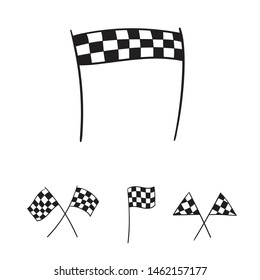 Vector illustration of start and finish line banners, streamers, arch gate, flags for outdoor sport event - competition race, run marathon. Isolated doodle cartoon illustration. 