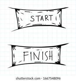 Vector illustration of start and finish line banners with doodle style