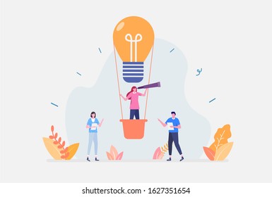 Vector Illustration, Start Up Idea Concept, Showing working space building rocket like startup company, Suitable for landing page, ui, web, App intro card, editorial, flyer,and banner