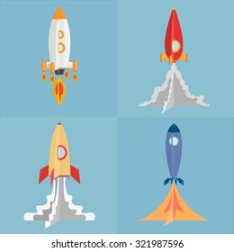 Vector illustration of a start-up rockets in flat style design
