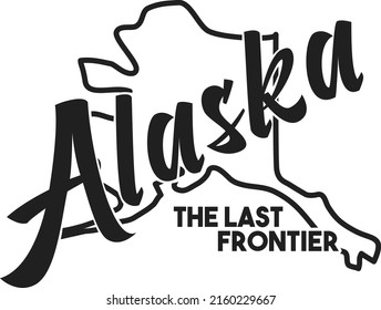 Vector illustration of state Alaska. Nickname The Last Frontier. United States of America outline silhouette. Hand-drawn map of USA territory. Poster for print, decor, souvenir