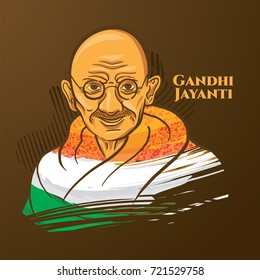 vector illustration. state holiday of the Republic of India Mahatma Gandhi's birthday on October 2. Gandhi jayanti. stylishly painted portrait with elements of an Indian flag