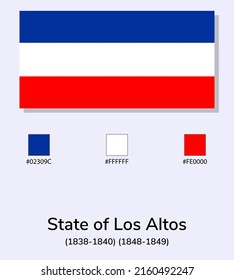 Vector Illustration of State of Los Altos (1838-1840) (1848-1849) flag isolated on light blue background. Illustration State of Los Altos flag with Color Codes. 