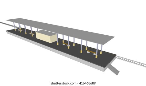 Vector illustration of station platform train railroad railway on white