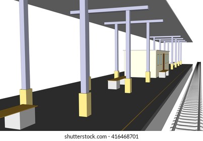 Vector illustration of station platform train railroad on white