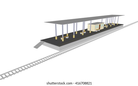 Vector illustration of station platform train railroad on white