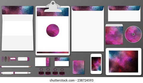 Vector illustration of stationary or branding identity mock up with polygonal style