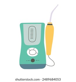 Vector illustration of a stationary dental irrigator in flat cartoon style. Ideal for teeth cleaning and oral hygiene, a water flosser for effective dental care and fresh mouth, dental health design