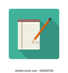 A vector illustration of stationary items and objects.
Pencil and paper pad for note taking.
Flat Icon illustration for learning.