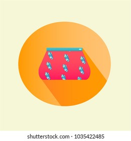 Vector illustration. Stationery for work. A pencil case on a oringe background. Accessories for study and office. Pencil case icon.