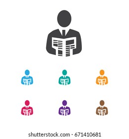 Vector Illustration Of Statistic Symbol On Work Man Icon. Premium Quality Isolated Businessman Element In Trendy Flat Style.