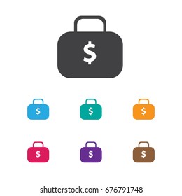 Vector Illustration Of Statistic Symbol On Case Dollar Icon. Premium Quality Isolated Money Bag Element In Trendy Flat Style.