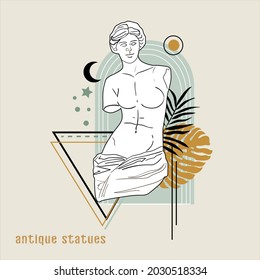 Vector illustration of Statue of the ancient Greek goddess Venus. Greece symbolism. Roman style elements isolated