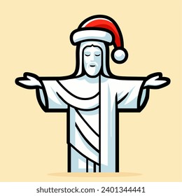 Vector illustration of the statue of Christ the Redeemer or Cristo Redentor wearing a Santa hat  svg