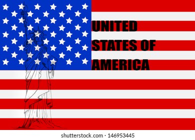 vector illustration of Statue of Liberty  against American flag background