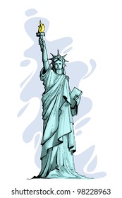 vector illustration of statue of liberty against abstract background