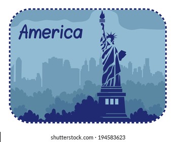 Vector illustration with statue of Liberty in America