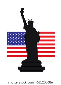 vector illustration of Statue of Liberty and American Flag.