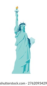 Vector illustration of the Statue of Liberty, a colossal neoclassical sculpture of a robed and crowned woman on Liberty Island in New York City, United States of America.