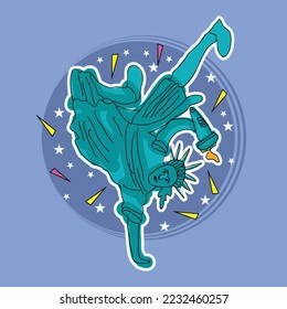 vector illustration of Statue of Liberty dancing hip hop style.  
