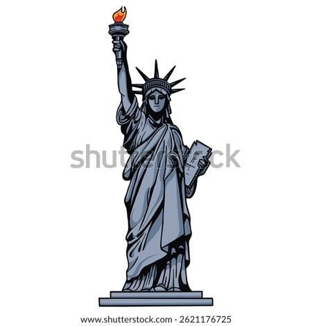 Vector Illustration of the Statue of Liberty with a Flaming Torch, Symbol of American Freedom