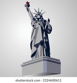 Vector illustration of the Statue of Liberty in New York City. Symbol, emblem, label, logo design.