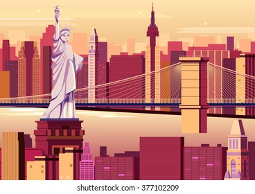 vector illustration of Statue of Liberty in New York city of United States of America