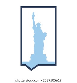 Vector illustration of Statue of Liberty silhouette in rectangle speech bubble. Patriotism, national holidays, or events celebrating American culture. Website designs for government agencies,