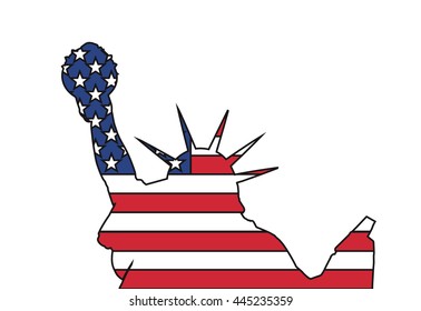 Vector illustration of Statue of Liberty silhouette with USA flag