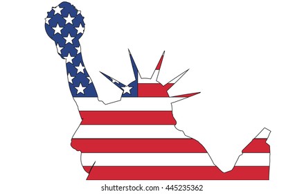 Vector illustration of Statue of Liberty silhouette with USA flag