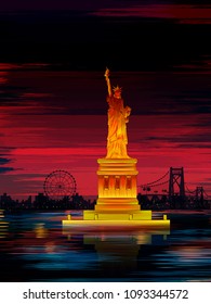 vector illustration of Statue of Liberty world famous historical monument of United States of America