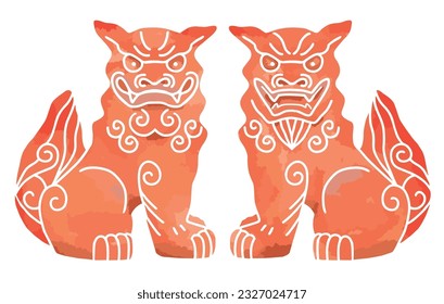 Ilustración vectorial de una estatua de Okinawan Shisa, un repelente de demonios