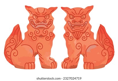 Vector illustration of a statue of Okinawan Shisa, a demon repellent