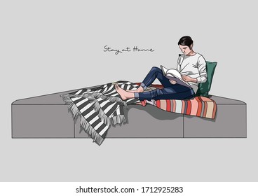 Vector Illustration of Stay at Home concept, Stay Home, Stay Safe, New Normal, New way of life