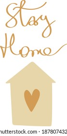 ilustración vectorial permanecer en casa, letras a mano.Cita familiar dibujada a mano y forma de casa aislada en fondo blanco.