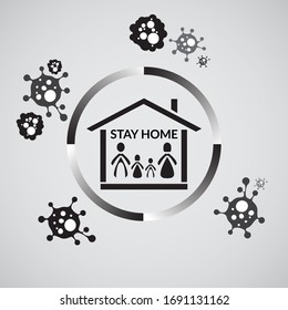 vector illustration of stay home. stay at home as long as possible to prevent family from corona virus. covid-19 disease.