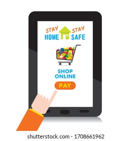 Vector Illustration for stay home stay safe and shop online concept design